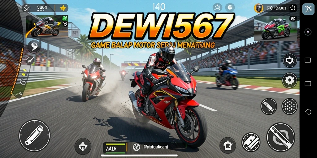 Screenshot memperlihatkan aksi balapan mendebarkan dalam DEWI567.