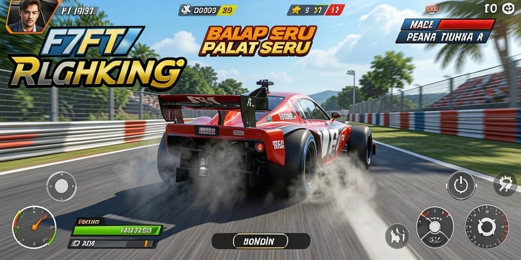 Screenshot F7F7 menampilkan aksi balap yang seru dan intens.