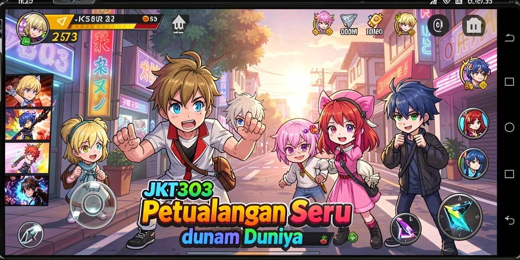 Tampilan gameplay JKT303 yang penuh aksi dan warna-warni Anime.