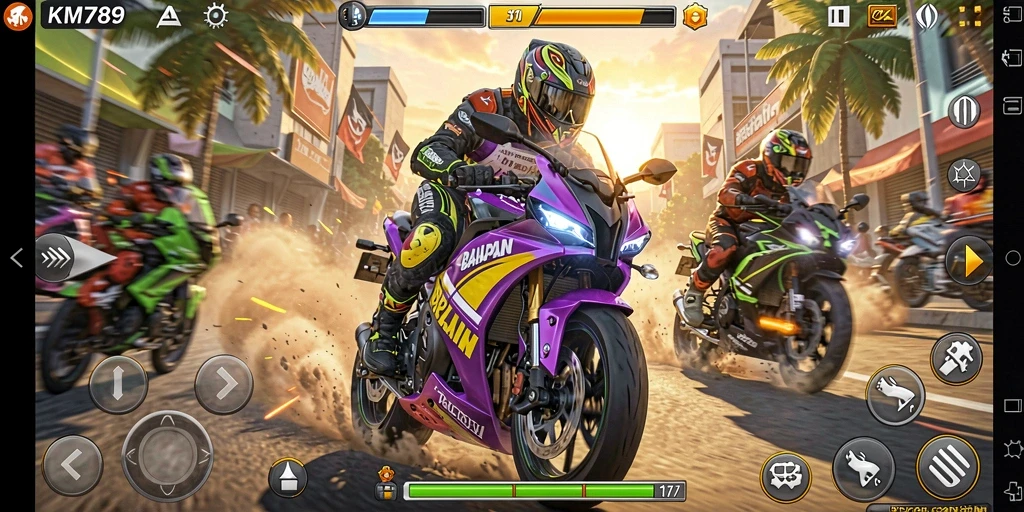 Tangkapan layar dari KM789 memperlihatkan aksi balapan motor yang seru dan mendebarkan.