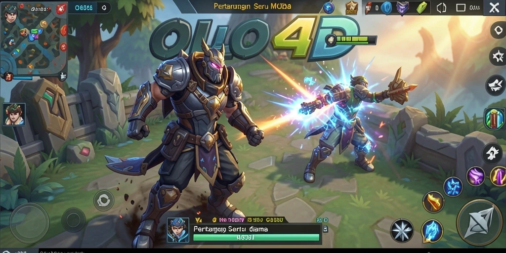 Tangkapan layar utama OLLO4D menunjukkan aksi pertarungan dalam permainan MOBA yang intens.