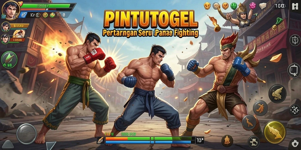 Screenshot gameplay PINTUTOGEL menampilkan pertempuran yang intens dan seru.