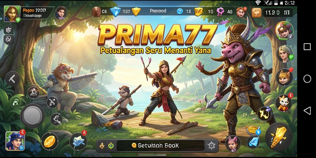 Tampilan utama gameplay PRIMA77 yang penuh aksi petualangan.