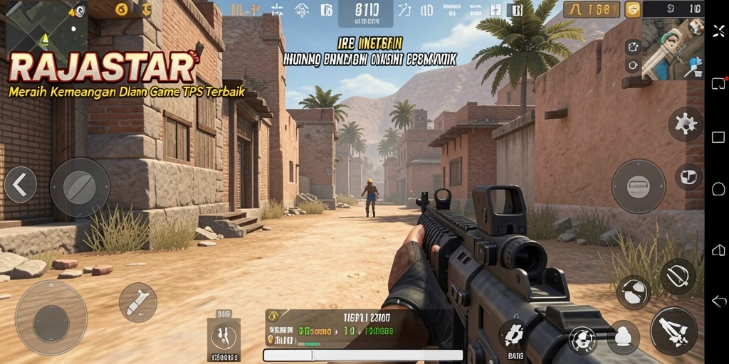 Screenshot gameplay RAJASTAR menampilkan aksi mendebarkan dalam pertempuran TPS.