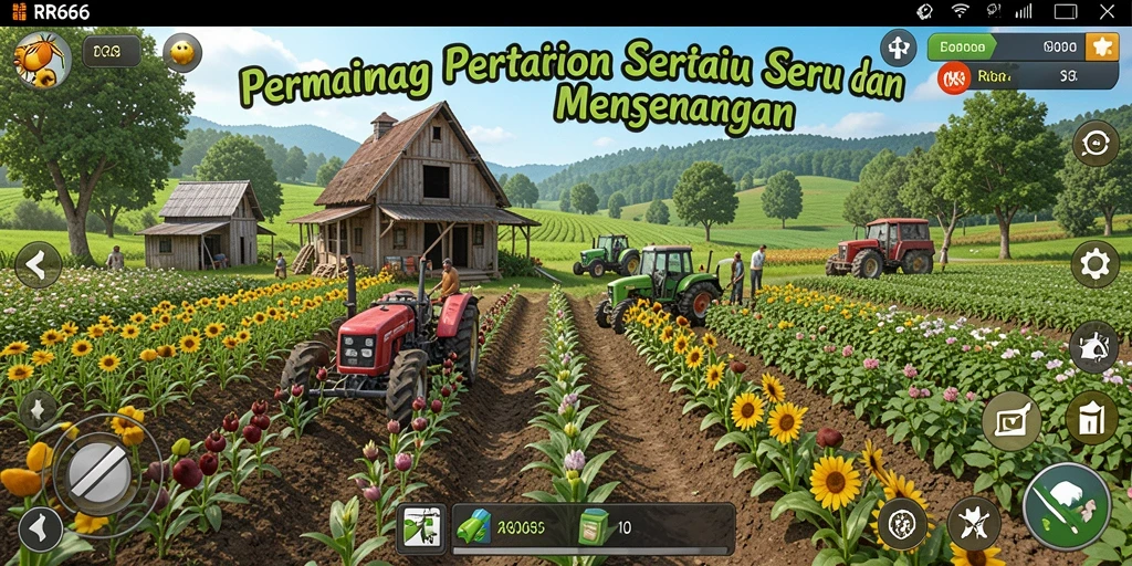 Screenshot gameplay RR666 menampilkan aktivitas pertanian yang seru dan interaktif.