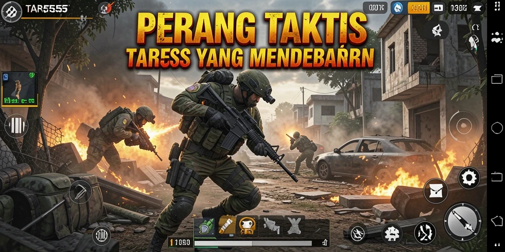 Screenshot menunjukkan aksi intens dalam gameplay TAR555.