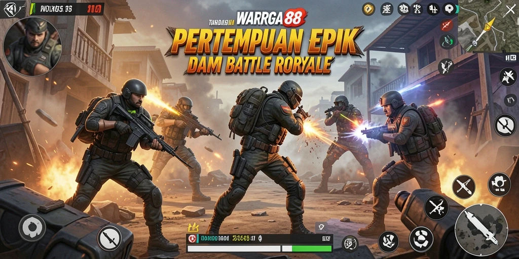 Tampilan gameplay mendebarkan dari WARGA88 di pertempuran Battle Royale.