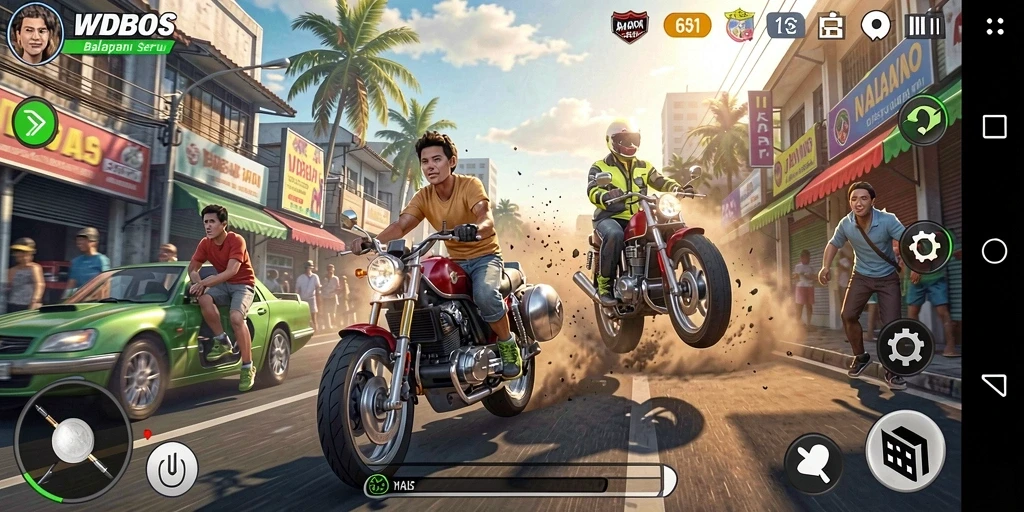 Gameplay balapan seru dalam WDBOS yang memukau.
